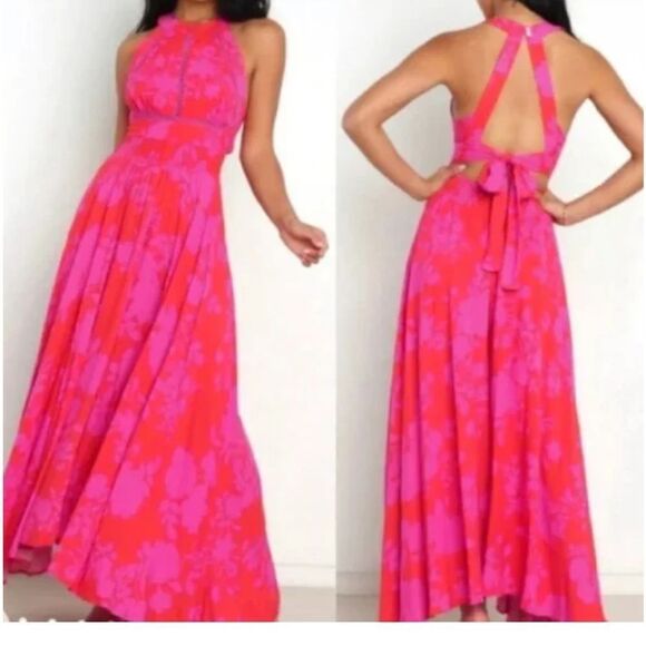 Anthropologie Abel The Label Halter Maxi Floral Crochet Pink Orange XS - Picture 16 of 16